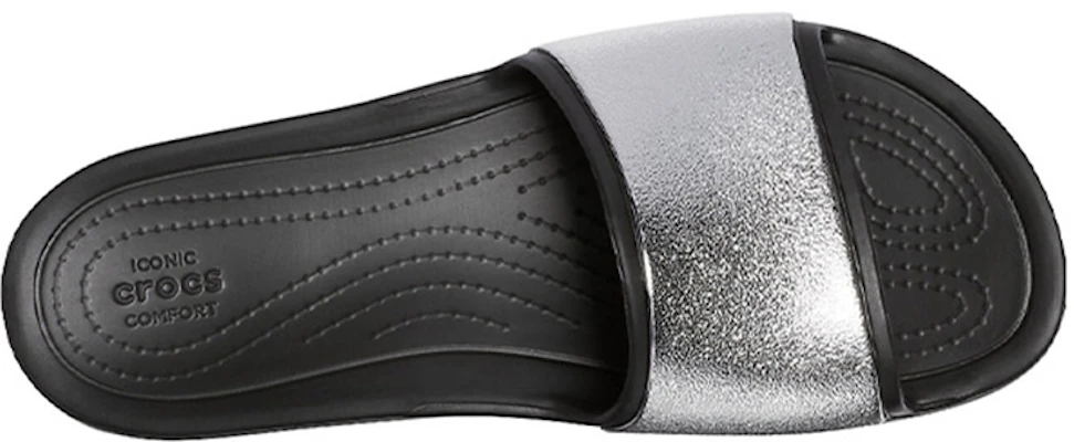 (W) Crocs Sloane Shine Low Slide Nero Argento Pantofole Casual ''Black Silver'' 206921-001 Purchase (W) Crocs Sloane Shine Low Slide Nero Argento Pantofole Casual ''Black Silver'' 206921-001