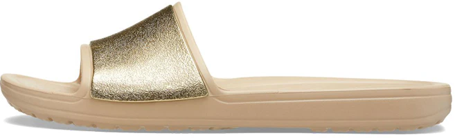 (Women) Crocs Sloane Shine Low Slide Minimalistic Casual Flat Brown Gold Color Slippers 'Brown Gold' 206921-212 (Women) Crocs Sloane Shine Low Slide Minimalistic Casual Flat Brown Gold Color Slippers 'Brown Gold' 206921-212