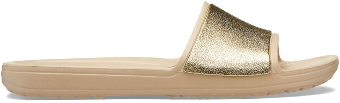 Crocs Sloane Shine Low Slide 簡約休閒平底拖鞋 女款 棕金色 Order Crocs Sloane Shine Low Slide 簡約休閒平底拖鞋 女款 棕金色