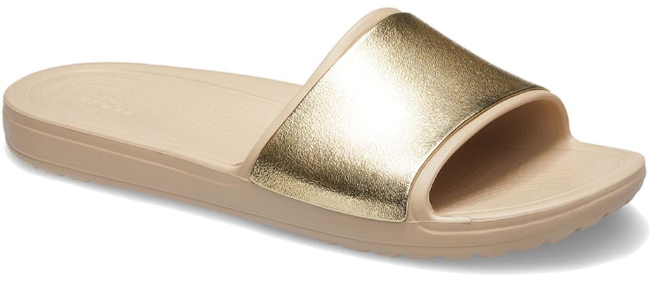 Crocs Sloane Shine Low Slide 簡約休閒平底拖鞋 女款 棕金色 Lookbook Crocs Sloane Shine Low Slide 簡約休閒平底拖鞋 女款 棕金色