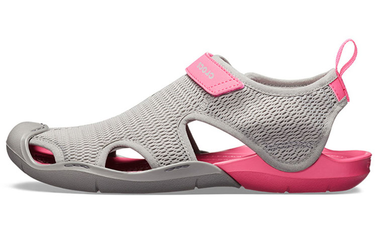 (Women) Crocs Swiftwater Sandal 'Grey Pink Velcro' 205125-0A0