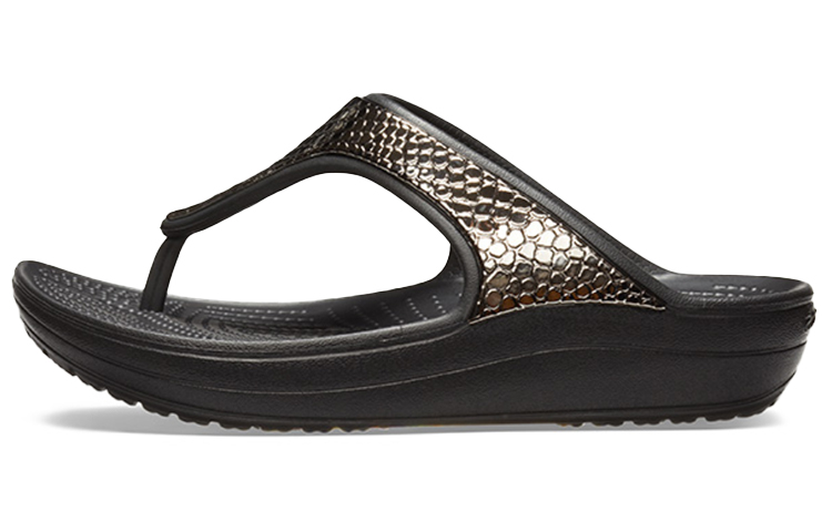 (Women) Crocs Thick Sole Black Copper Flip-Flops 205604-0FG