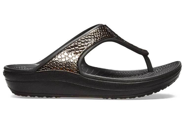 Order (Women) Crocs Thick Sole Black Copper Flip-Flops 205604-0FG