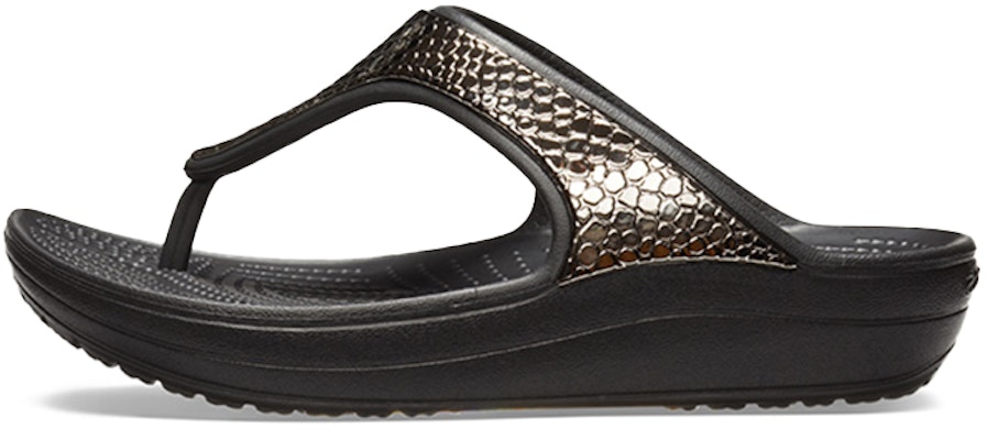 (Women) Crocs Thick Sole Black Copper Flip-Flops 205604-0FG Buy (Women) Crocs Thick Sole Black Copper Flip-Flops 205604-0FG