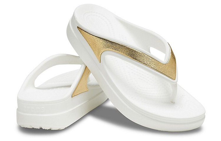 Shop (Women) Crocs Thick Sole White Gold Slippers 'White Gold' 206919-100