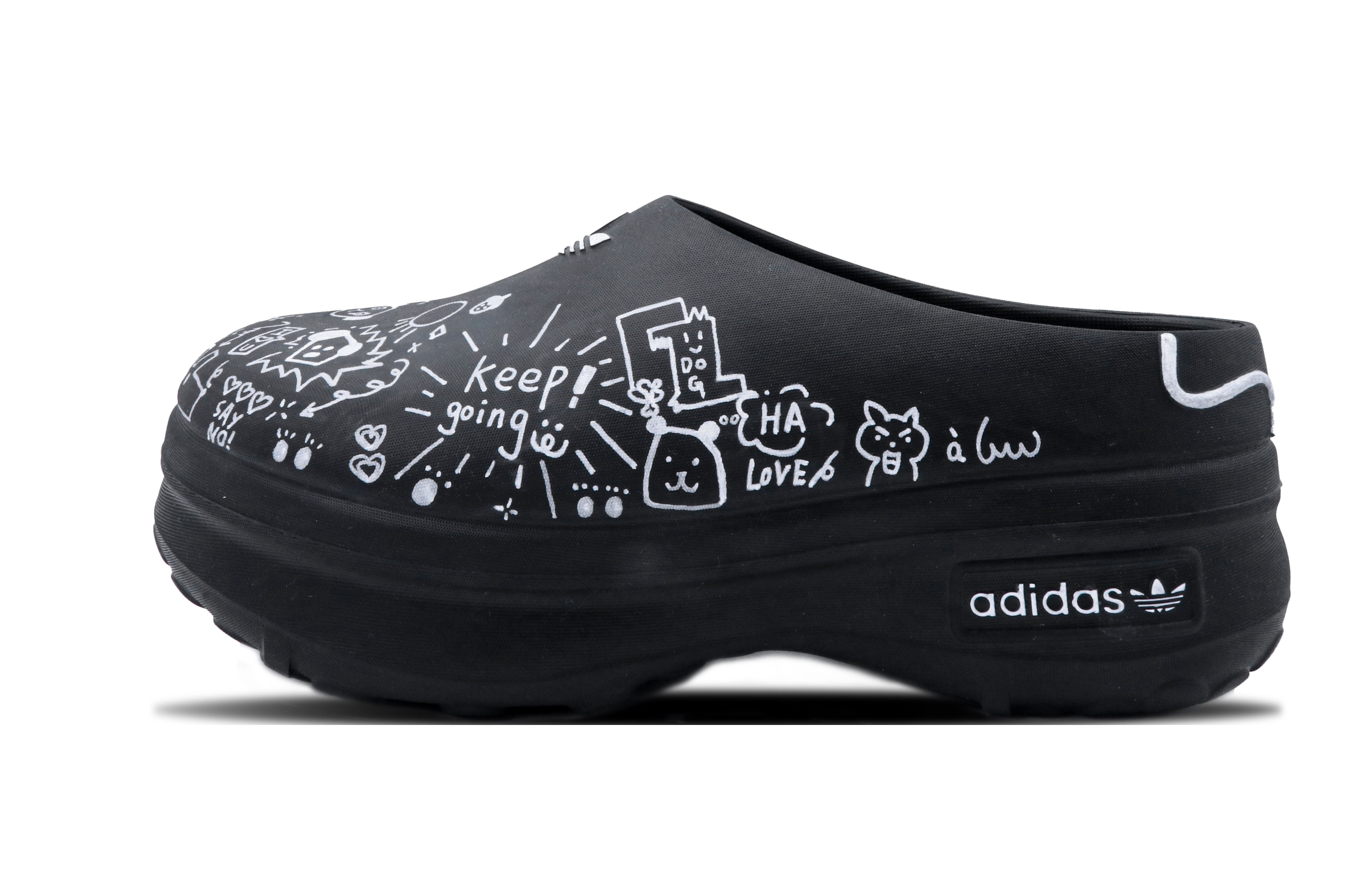 (Women) Custom adidas Originals AdiFOM Stan Smith Mule Graffiti Clog Shoes Women Black/White IE4626 (Team147 - Vector Graffiti)