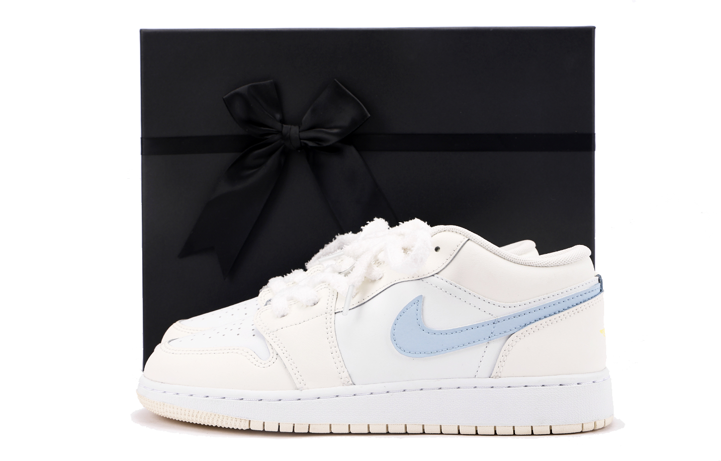 (Women) Custom Air Jordan 1 GS Summer Vintage Basketball Shoes White Blue. FV8486-181 (Team 15 - Women's Yellow White Three SBOX)