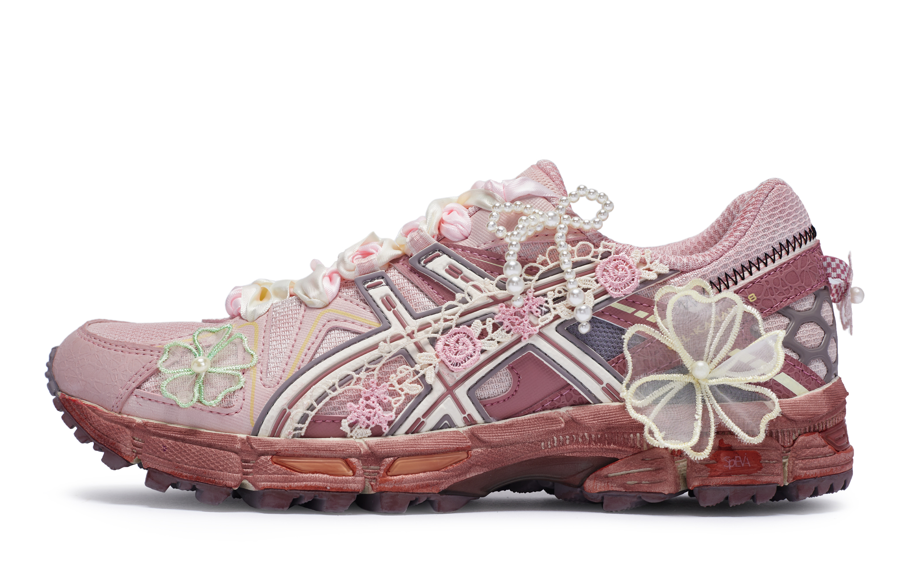 (Women) Custom ASICS Gel-Kahana 8 Pink Ballet Love Collab Lace Low-Top Running Shoes 1012A978-103 (Team80 - Women's Pink Ballet Dream)