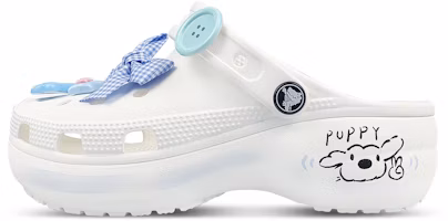 (Women) Custom Crocs Classic Platform Clog White Blue Summer Beach Sandals. 206750-100 (Team47-Crocs Bye Bye Dog). (Women) Custom Crocs Classic Platform Clog White Blue Summer Beach Sandals. 206750-100 (Team47-Crocs Bye Bye Dog).