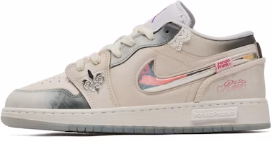 (Women) Custom Jordan Air Jordan 1 Low Panda Prank Modern Mist Gray Retro Sneakers. HJ3481-491 (TeamH-GS Misty Flower Borders S-BOX) (Women) Custom Jordan Air Jordan 1 Low Panda Prank Modern Mist Gray Retro Sneakers. HJ3481-491 (TeamH-GS Misty Flower Borders S-BOX)