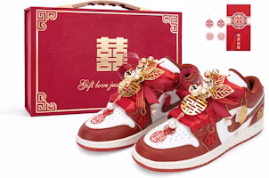 (Women) Custom Jordan Air Jordan 1 Red Wedding Shoes Low Retro Dragon Phoenix Style. FJ3465-160 (Team18 - Flower Blessings & Full Moon Joy SBOX) (Women) Custom Jordan Air Jordan 1 Red Wedding Shoes Low Retro Dragon Phoenix Style. FJ3465-160 (Team18 - Flower Blessings & Full Moon Joy SBOX)
