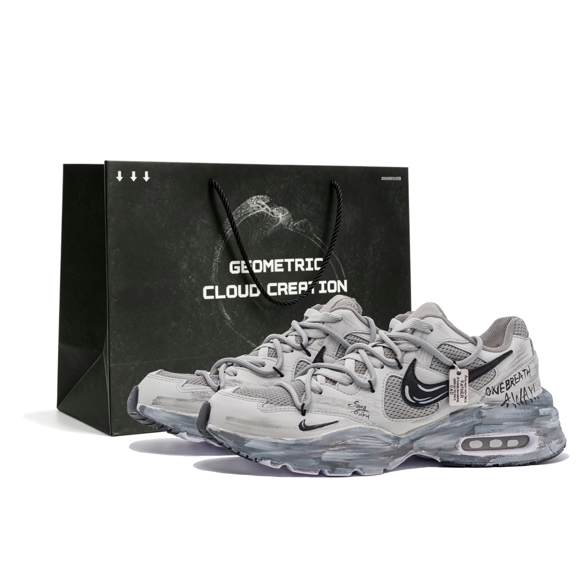 (Women) Custom Nike Air Max Fusion Graffiti Retro Athleisure Low-Top Running Shoes Grey Black CJ1671-105 (Team292-Ruins Universe)