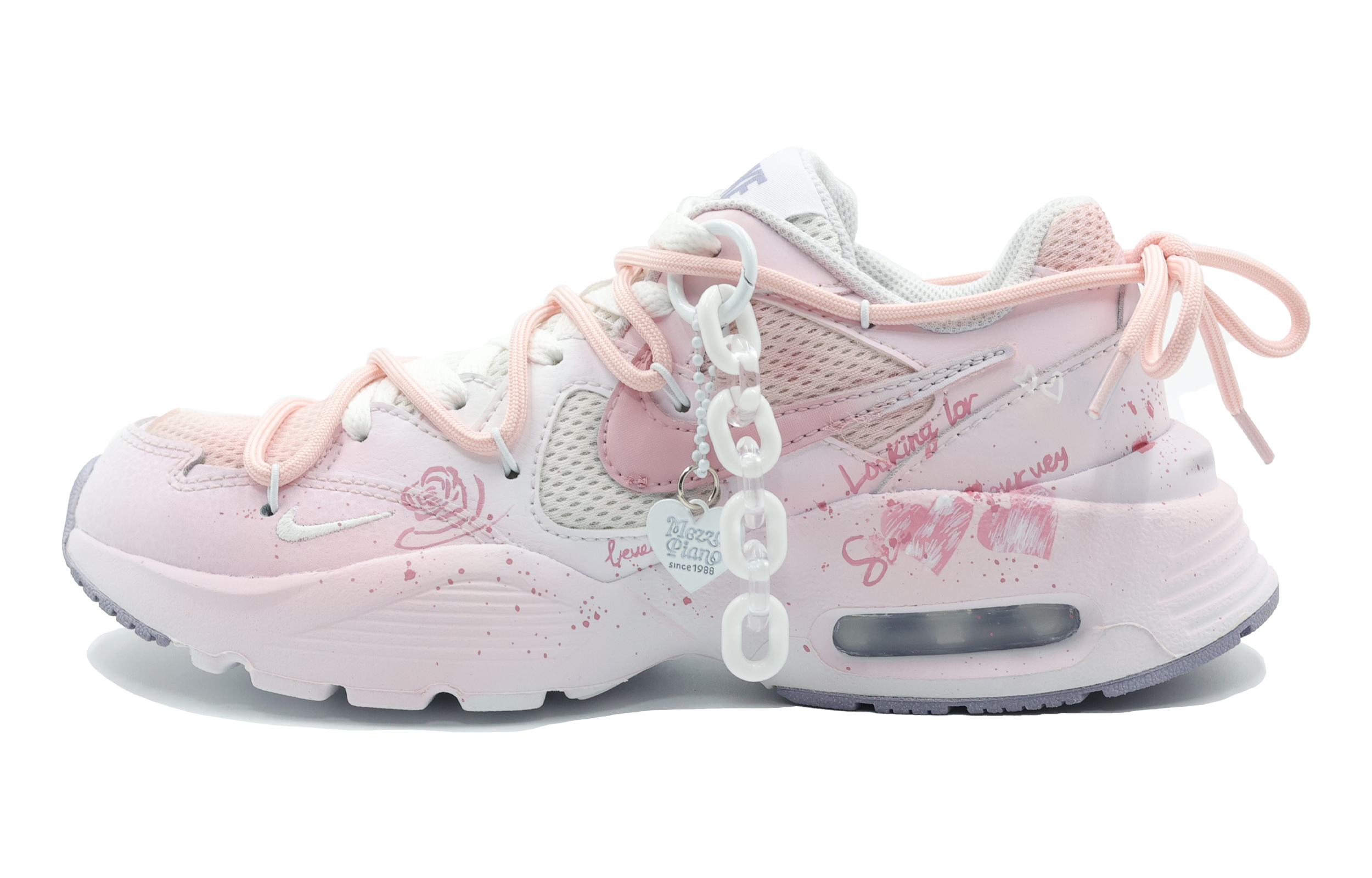 (Women) Custom Nike Air Max Fusion Pink White Rose Graffiti Low-Top Running Shoes CJ1671-105 (Team292 - Loving Rose)