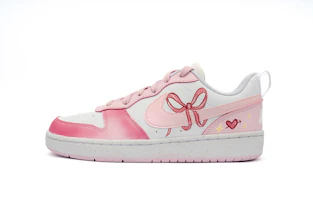 (Women) Custom Nike Court Borough Low Pink Bow Gradient Sneakers Women’s White/Pink DV5456-105 (Team240 - Pink Bow) (Women) Custom Nike Court Borough Low Pink Bow Gradient Sneakers Women’s White/Pink DV5456-105 (Team240 - Pink Bow)