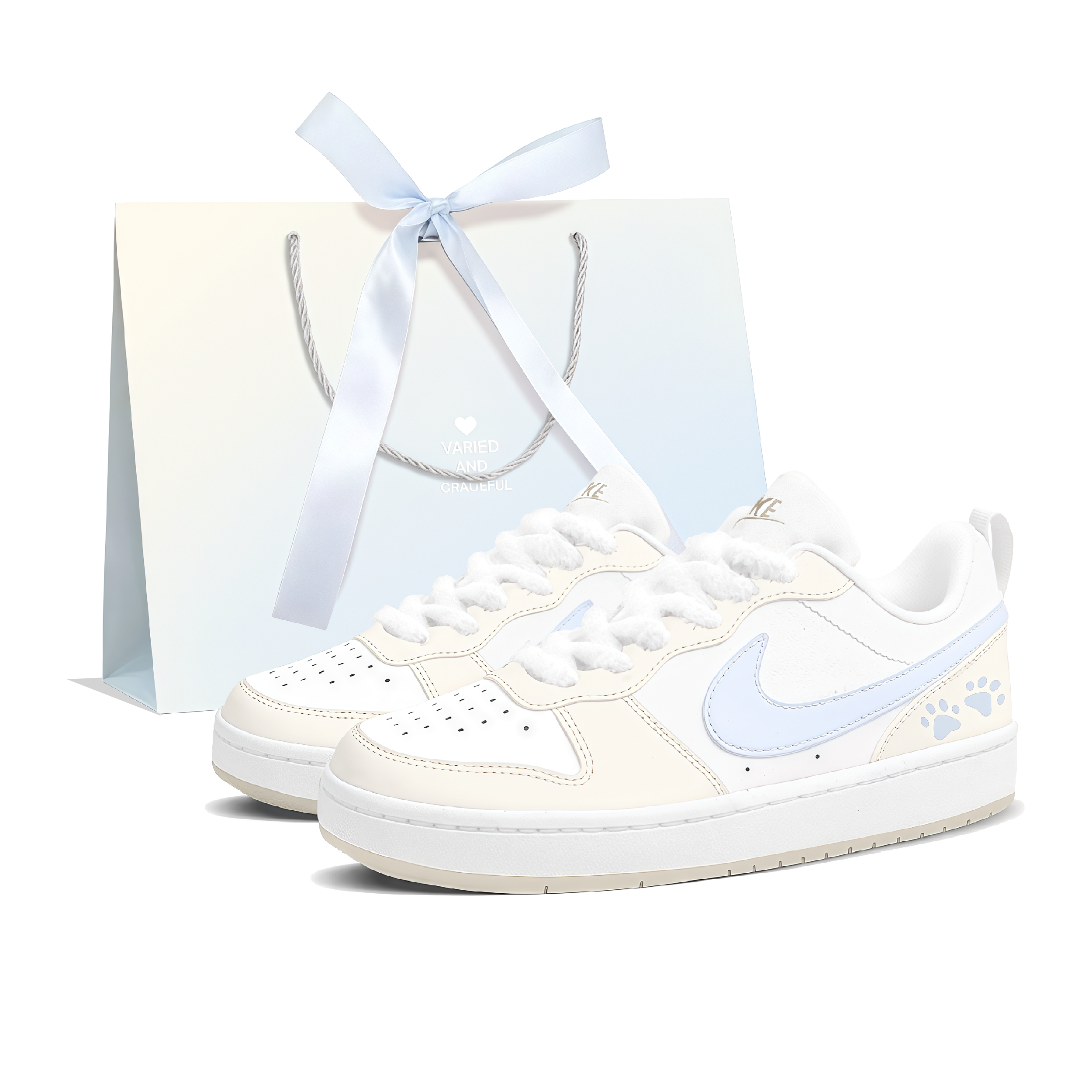 (Women) Custom Nike Court Borough Low Sea Salt Cream Dopamine Pastel Casual Sneakers DV5456-103 (Team93-Sea Salt Cream-SBOX)