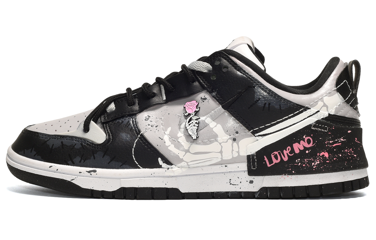 (Women) Custom Nike Dunk Disrupt 2 Low-Top Sneakers Black Gray Purple Floral Design DV4024-002 (TeamE Women's Declaration Black Gray Purple)