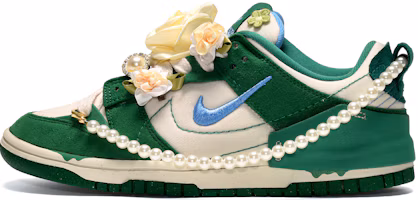 (Women) Custom Nike Dunk Disrupt 2 White Green Floral Embroidery Low Sneakers Women DH4402-001 (TeamE Women's Silk Flower White Green Pearl). (Women) Custom Nike Dunk Disrupt 2 White Green Floral Embroidery Low Sneakers Women DH4402-001 (TeamE Women's Silk Flower White Green Pearl).