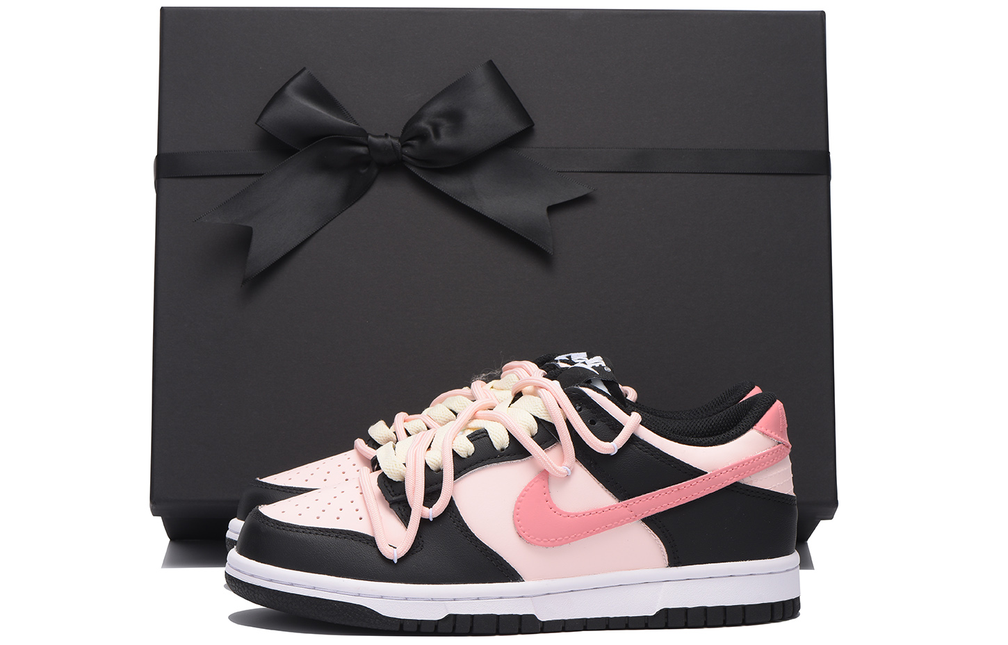 (Women) Custom Nike Dunk Low "Strawberry and Cream" Black Pink Sneakers Gift Set CW1590-100 (Team59 Women's Black Pink 913SBOX)