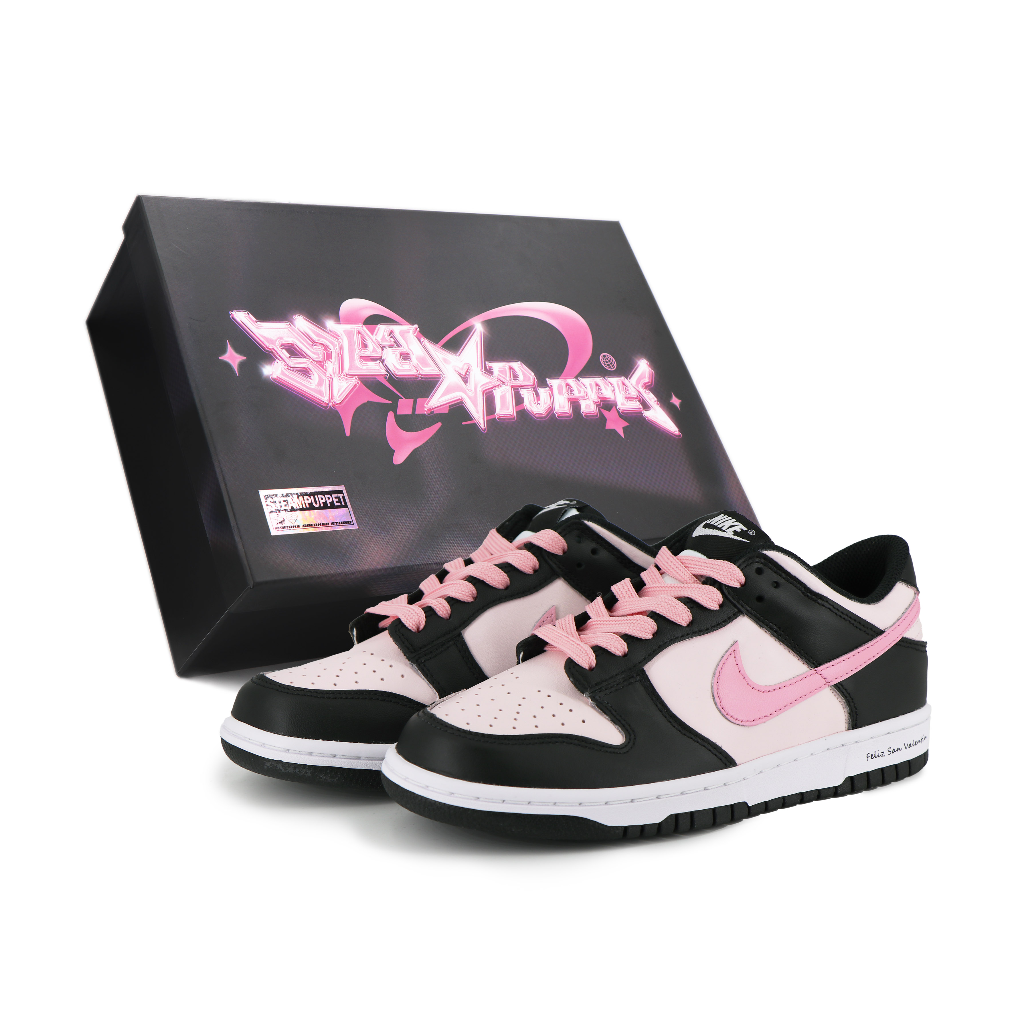(Women) Custom Nike Dunk Low Black Pink Sakura Vintage Retro Casual Sneakers CW1590-100 (Team17 - Misty Sakura S-BOX)