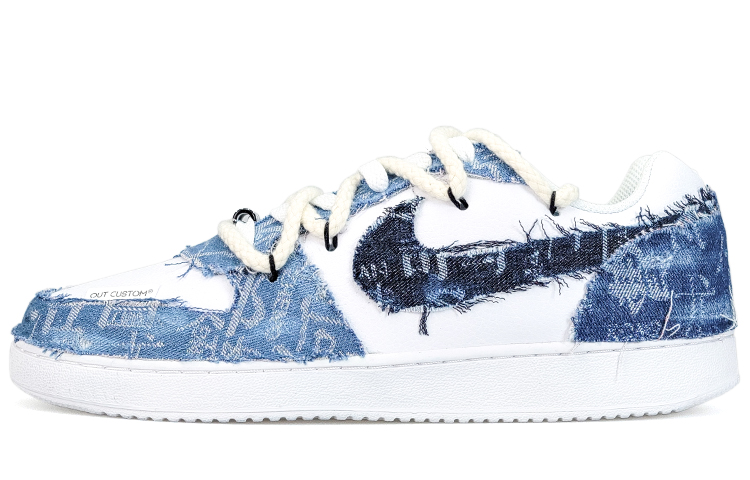 (Women) Custom Nike EBERNON Low CNY Dragon Year Denim Chinese Style White/Blue Sneakers AQ1779-100 (TeamNine - Hyakushō Surname Collection)