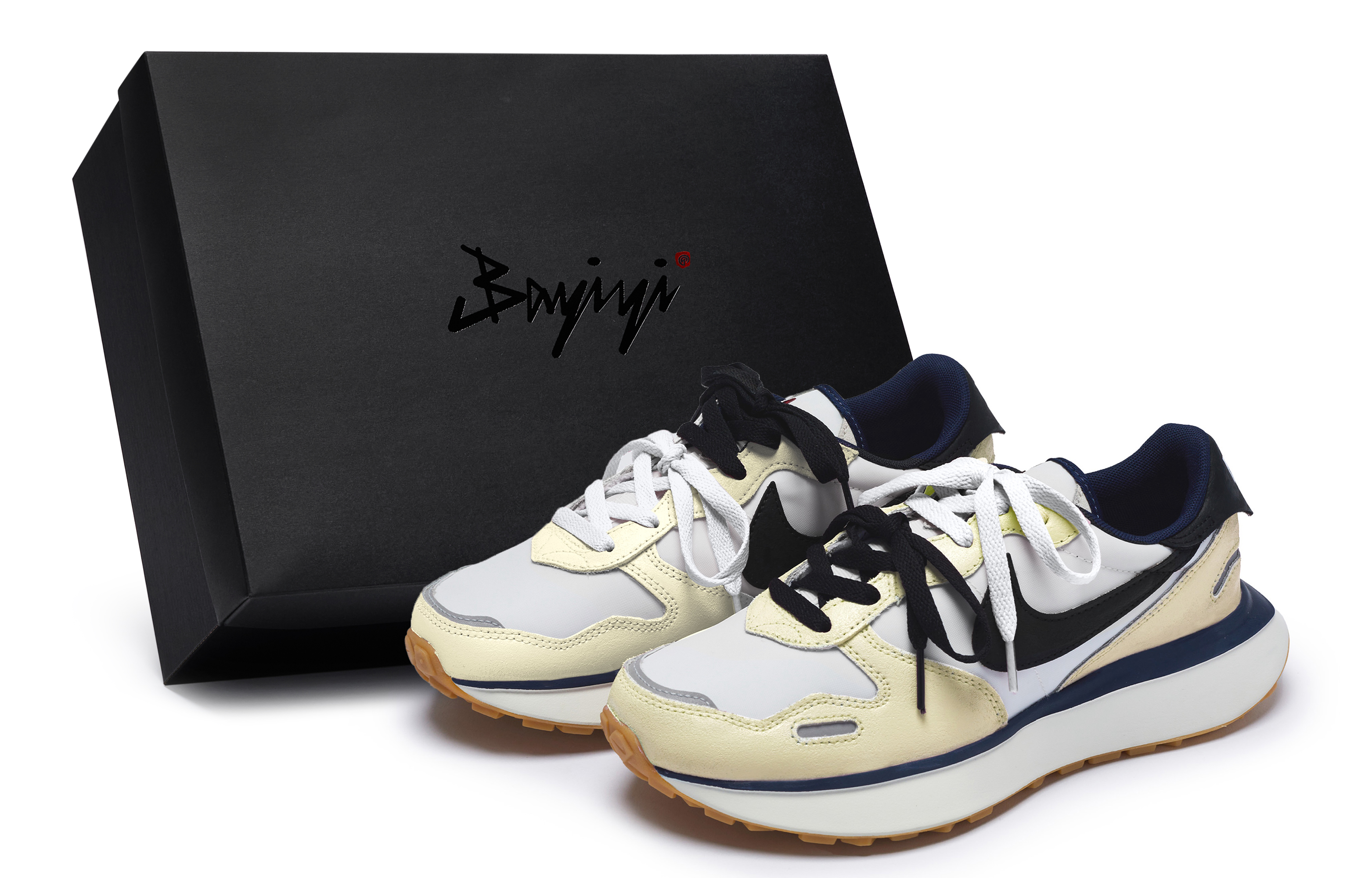 (Women) Custom Nike Phoenix Waffle 811 Signal Yellow Running Shoes Yellow/White/Black. FZ3600-072 (Team80 - Women's Heartbeat Signal Yellow S-BOX)