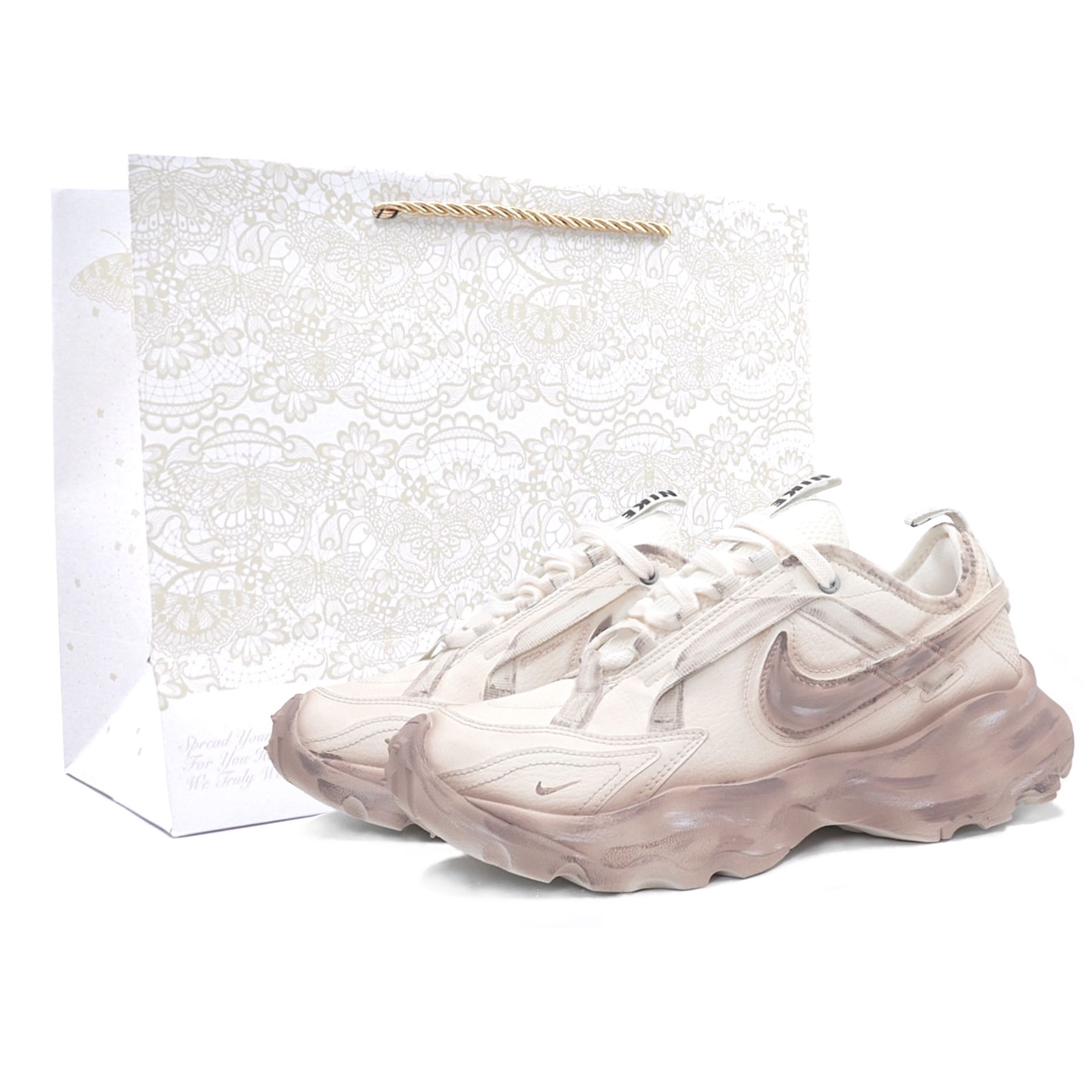 (Women) Custom Nike TC 7900 Monet Sunrise Sneakers - Beige Retro Comfort Casual. DD9682-100 (Team25 - Monet Sunrise S-BAG)