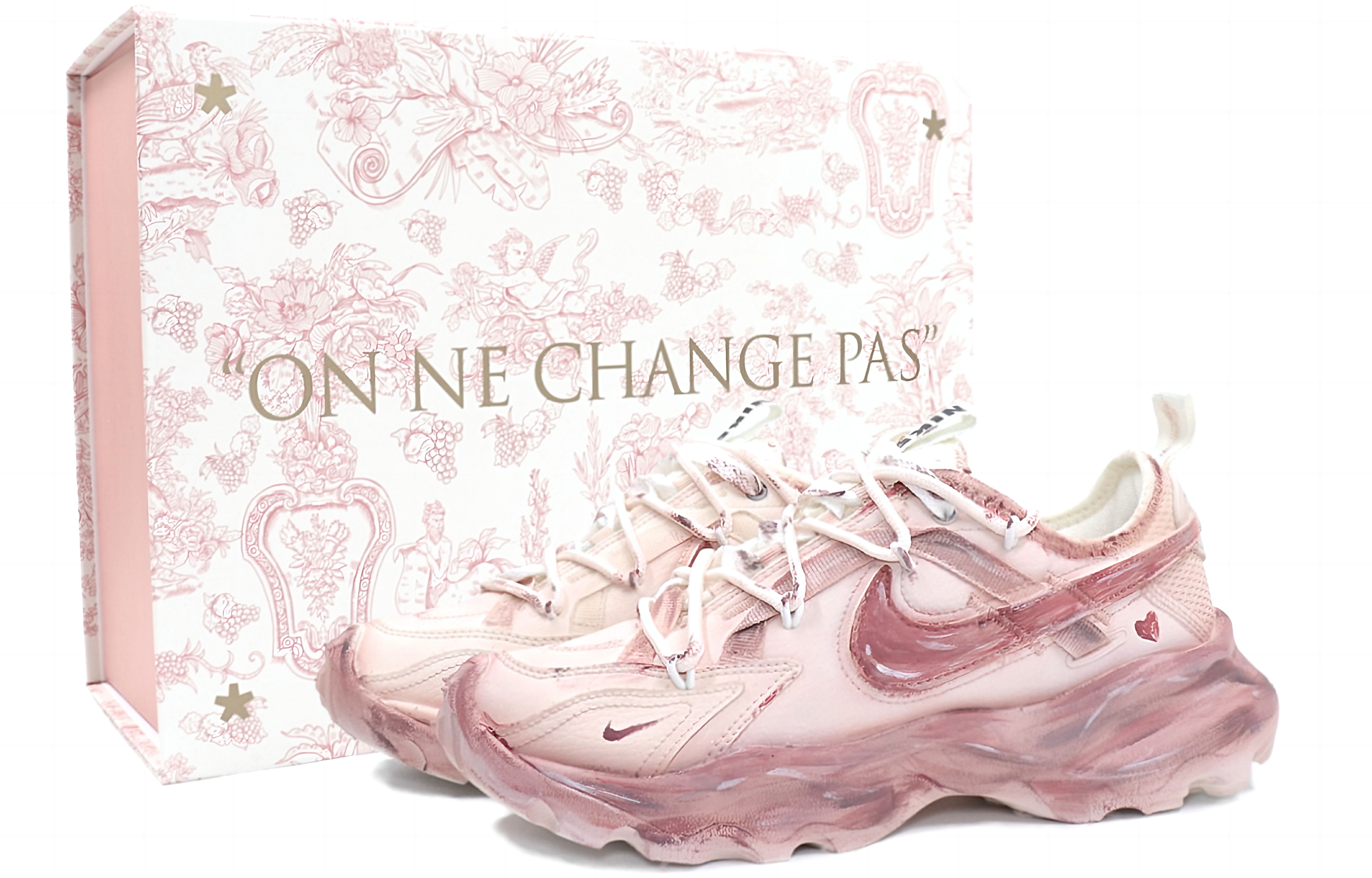 (Women) Custom Nike TC 7900 Pink "Monet Sunset" Casual Shoes for Women with Special Box. DD9682-100 (Team25 - Monet Sunset S-BOX)