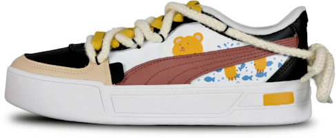 (Women) Custom Puma Skye Yellow Black Deconstructed Bear Casual Low-Top Sneakers Women 374764-02 (Team257 - Women's Lazy Bear Design) (Women) Custom Puma Skye Yellow Black Deconstructed Bear Casual Low-Top Sneakers Women 374764-02 (Team257 - Women's Lazy Bear Design)
