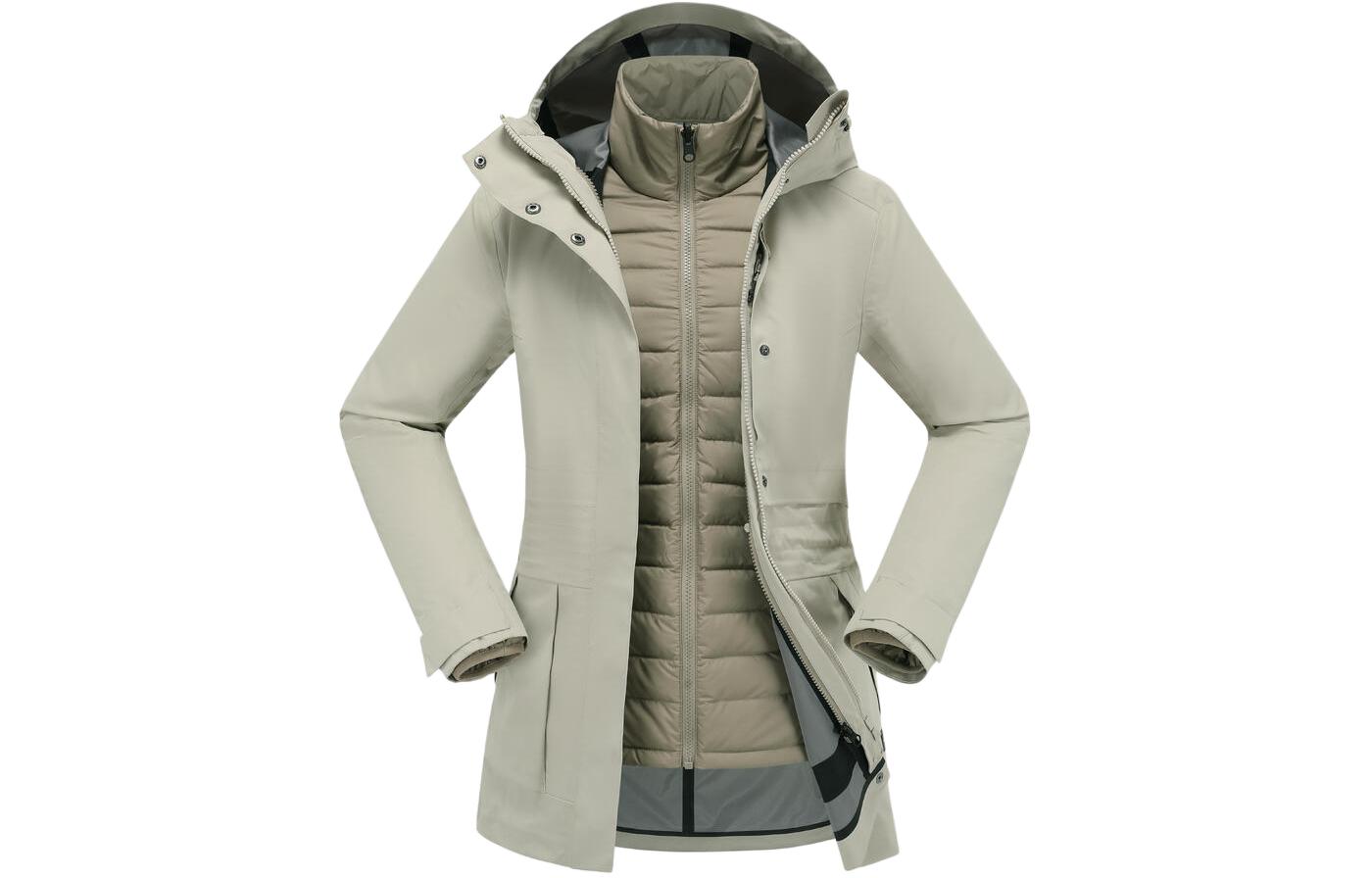 (Women) DECATHLON TRAVEL900 3-in-1 Waterproof Hooded Jacket - Light Beige/Khaki 8789018