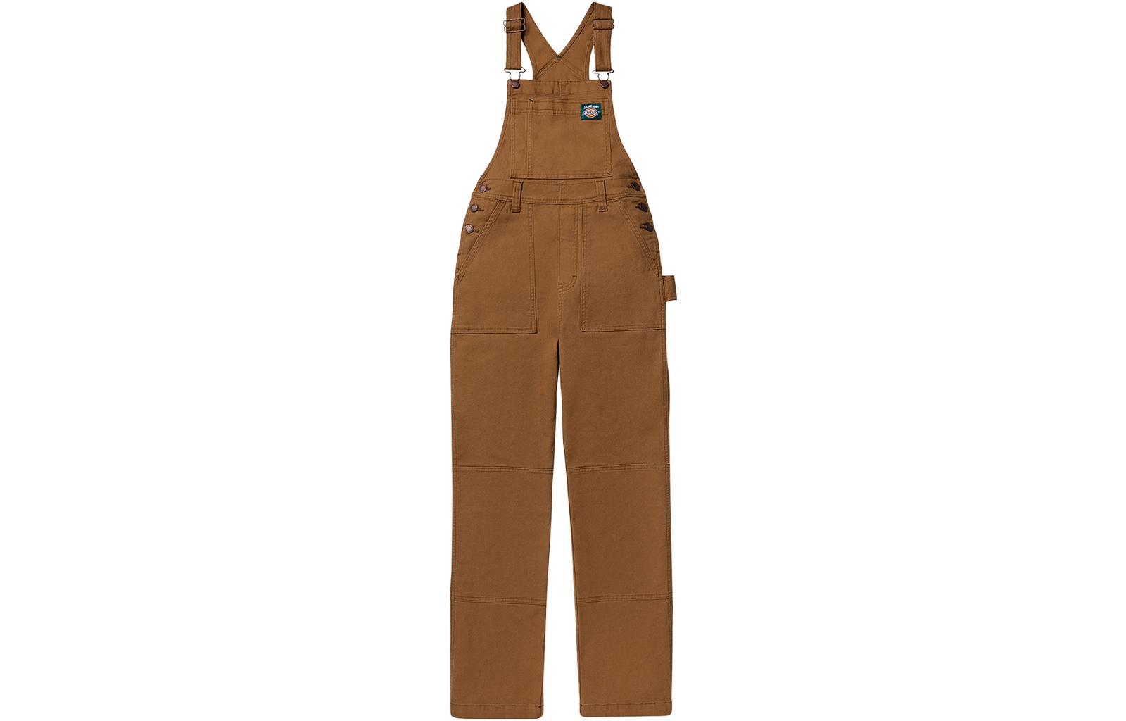 (Women) Dickies x JAMESON Washed Brown Logo Overalls Casual Pants. DK012424