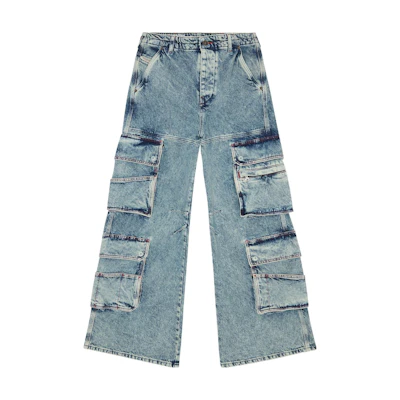 (Women) DIESEL 23FW Retro Low-Waist Wide-Leg Cargo Jeans Mid Blue A091970EMAN-01