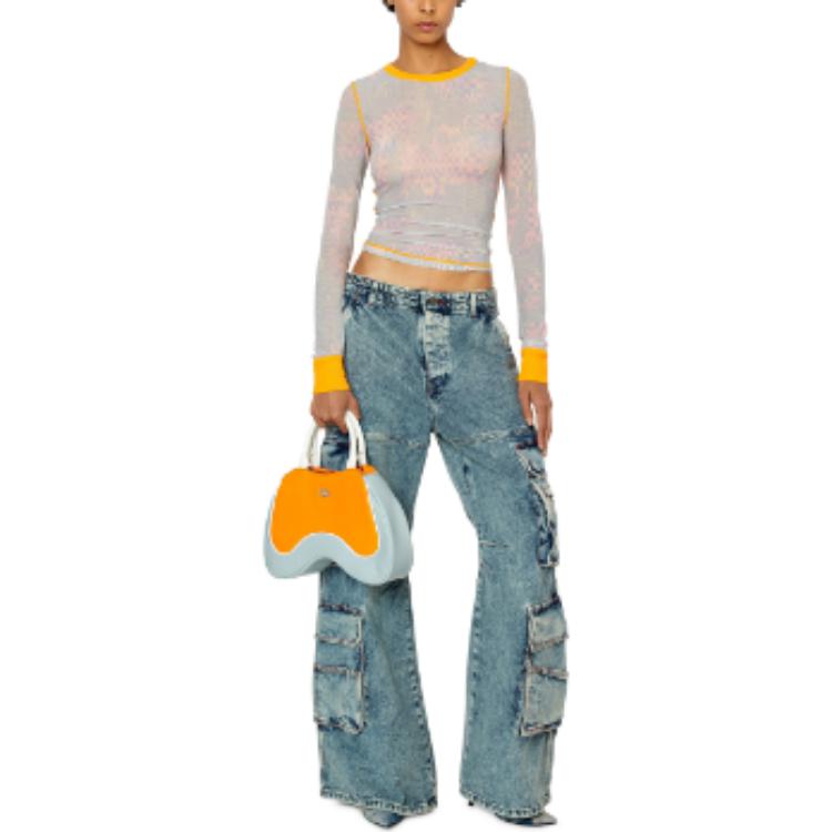 Purchase (W) DIESEL 23FW Celana Jeans Cargo Low-Waist Wide-Leg Retro Biru Tengah. A091970EMAN-01