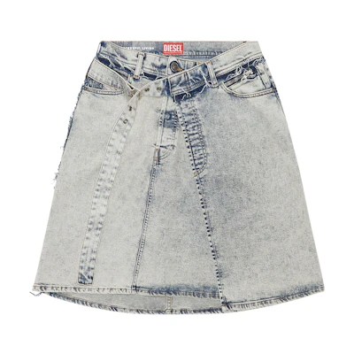 (Women) DIESEL A-Line Distressed Button Denim Skirt. A0954109F12-01