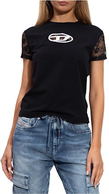 (Women) DIESEL Black Floral Lace Applique Crew Neck Short Sleeve T-Shirt A108380AFAA-9XX Lookbook (Women) DIESEL Black Floral Lace Applique Crew Neck Short Sleeve T-Shirt A108380AFAA-9XX