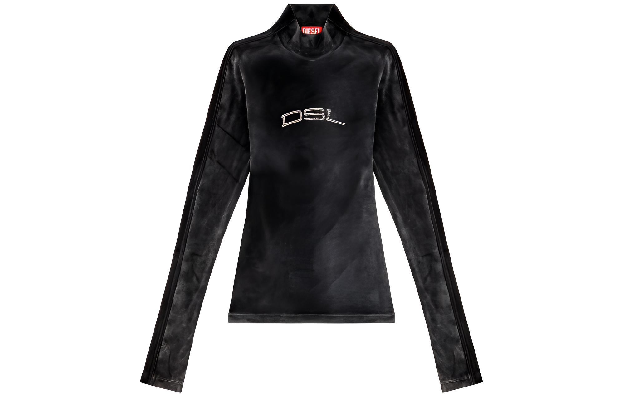 (Women) DIESEL  Black High-Neck Pullover Long Sleeve Tee SS24. A121400KKAL-9XX