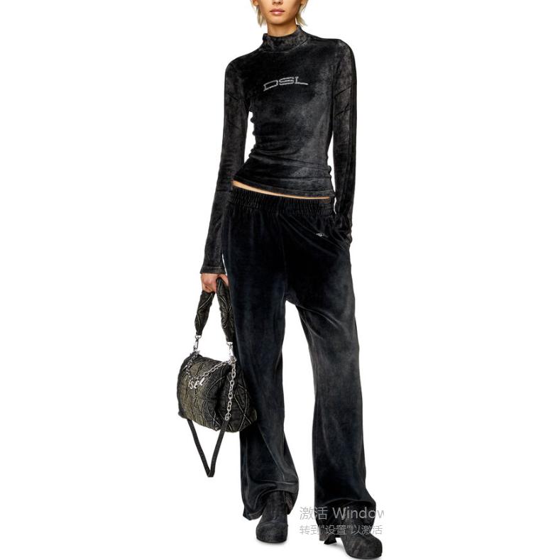 Lookbook (Women) DIESEL  Black High-Neck Pullover Long Sleeve Tee SS24. A121400KKAL-9XX