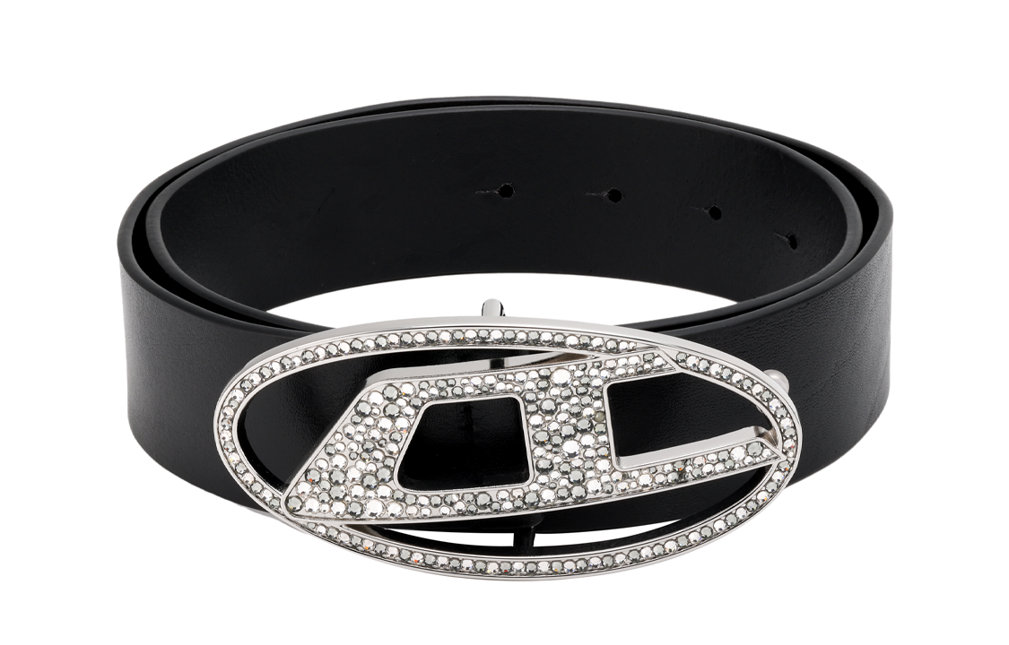 (Women) DIESEL  Black Leather Belt with Inner Logo, Smooth Buckle, 3.9cm Width. X09611P0503T8013
