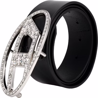 (W) 디젤 블랙 가죽 벨트, 로고 내부, 매끈한 버클, 폭 3.9cm. X09611P0503T8013 Lookbook (W) 디젤 블랙 가죽 벨트, 로고 내부, 매끈한 버클, 폭 3.9cm. X09611P0503T8013