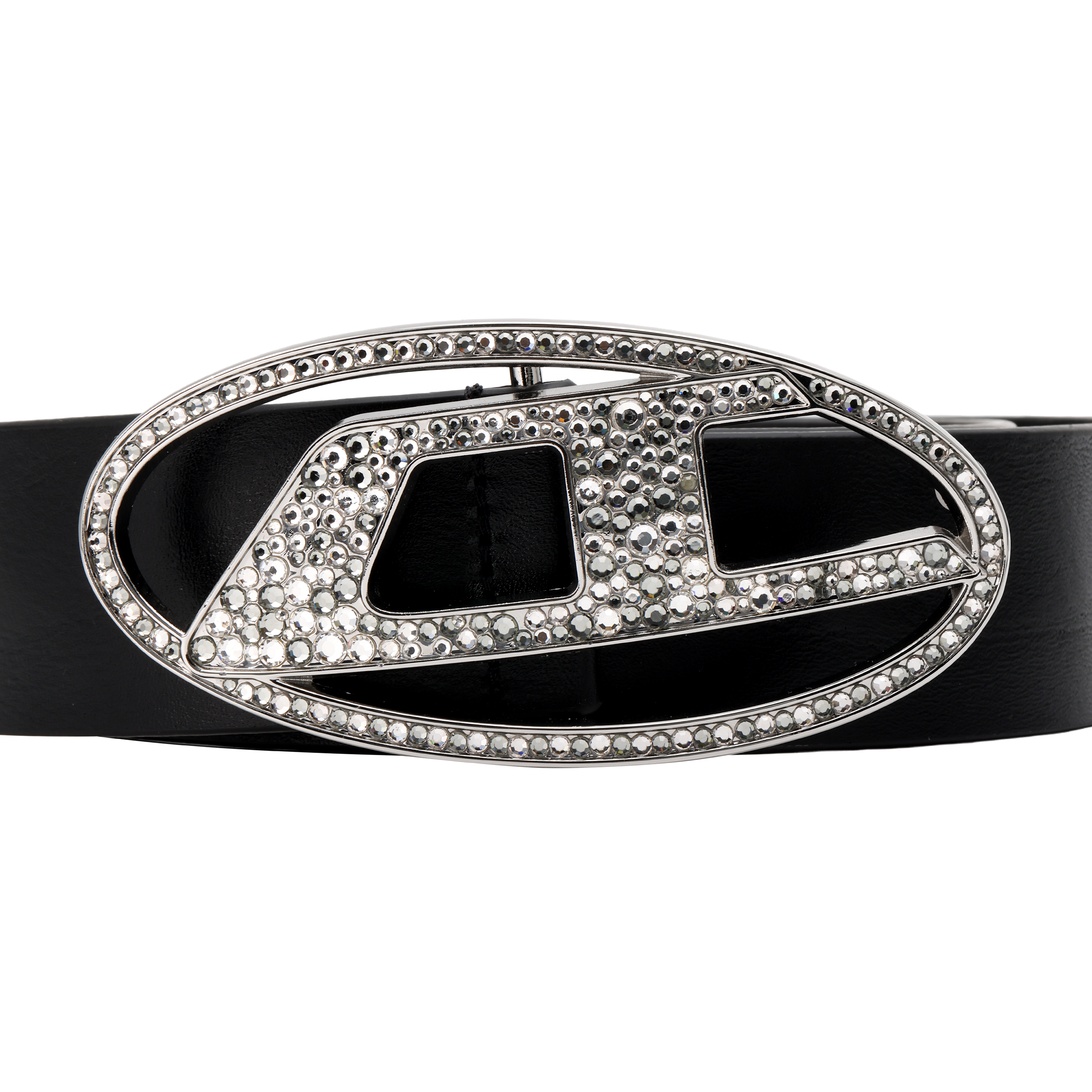 Shop (W) 디젤 블랙 가죽 벨트, 로고 내부, 매끈한 버클, 폭 3.9cm. X09611P0503T8013