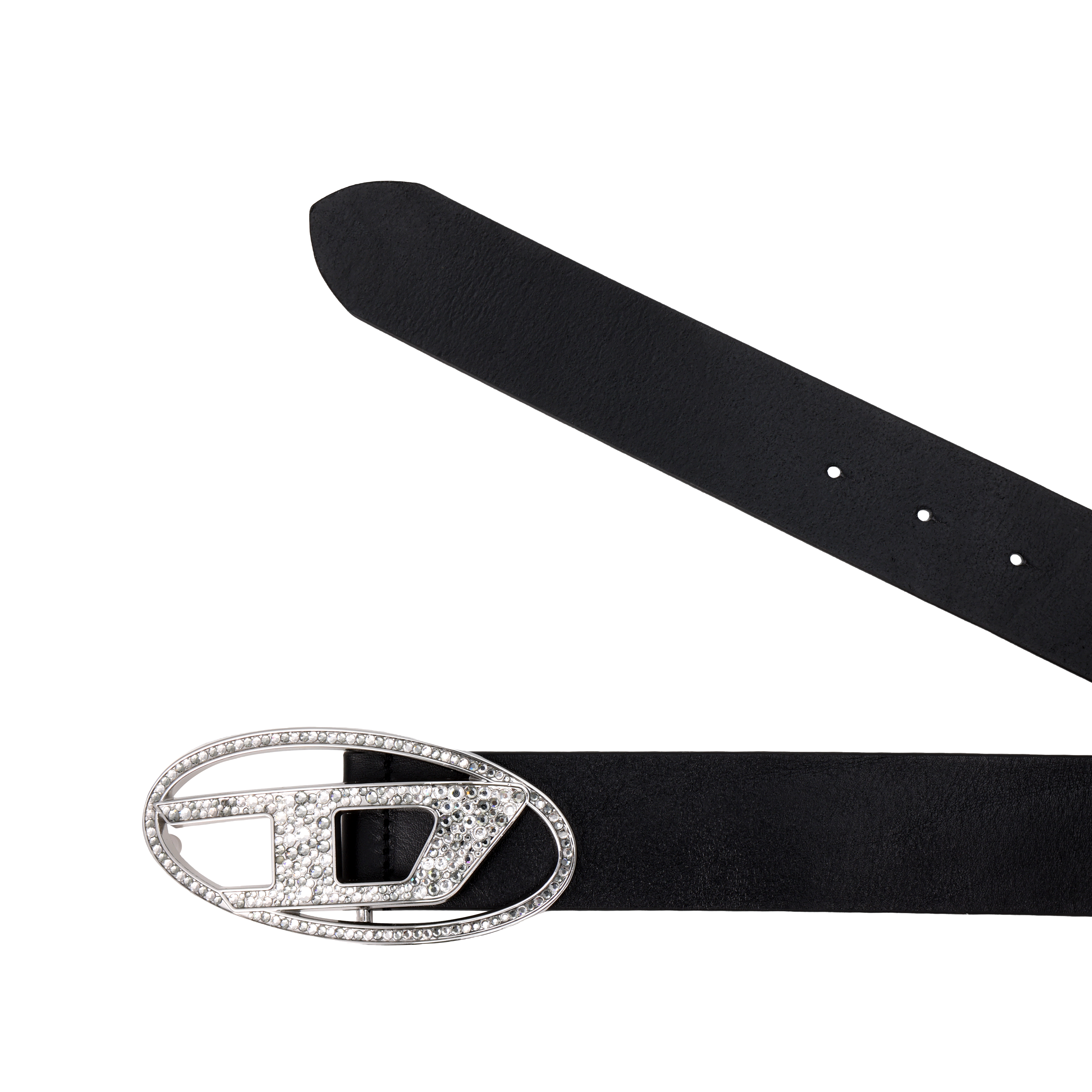 Purchase (W) 디젤 블랙 가죽 벨트, 로고 내부, 매끈한 버클, 폭 3.9cm. X09611P0503T8013