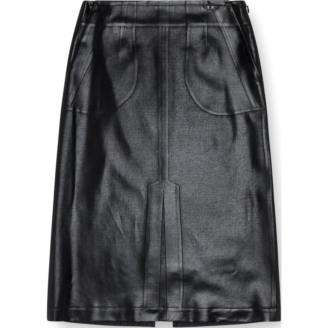 (Women) DIESEL  Black Shiny Coated Striped Casual Long Skirt FW24. A139880IPAA-93R