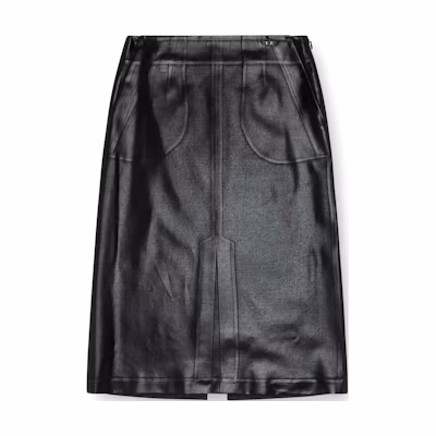 (Women) DIESEL Black Shiny Coated Striped Casual Long Skirt FW24. A139880IPAA-93R