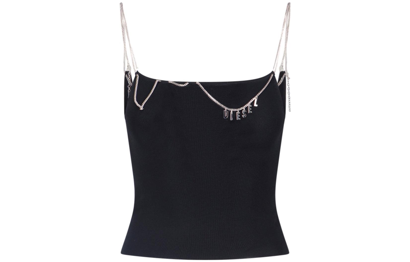(Women) DIESEL  Black Sleeveless Cropped Tank Top with Logo Design. A123750LIAG-9XX