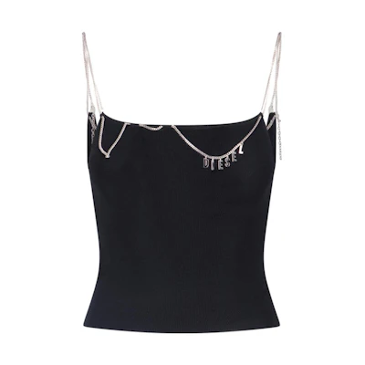 (Women) DIESEL Black Sleeveless Cropped Tank Top with Logo Design. A123750LIAG-9XX