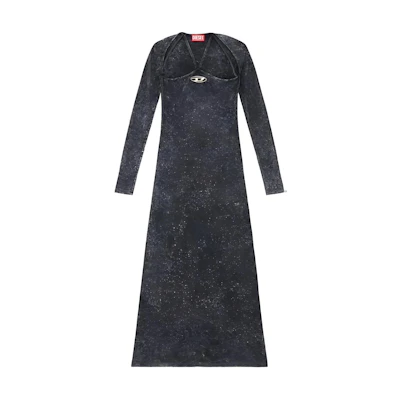(Women) DIESEL Black Slim-Fit Long-Sleeve Midi Dress with Full Print. A144230KHAS-900