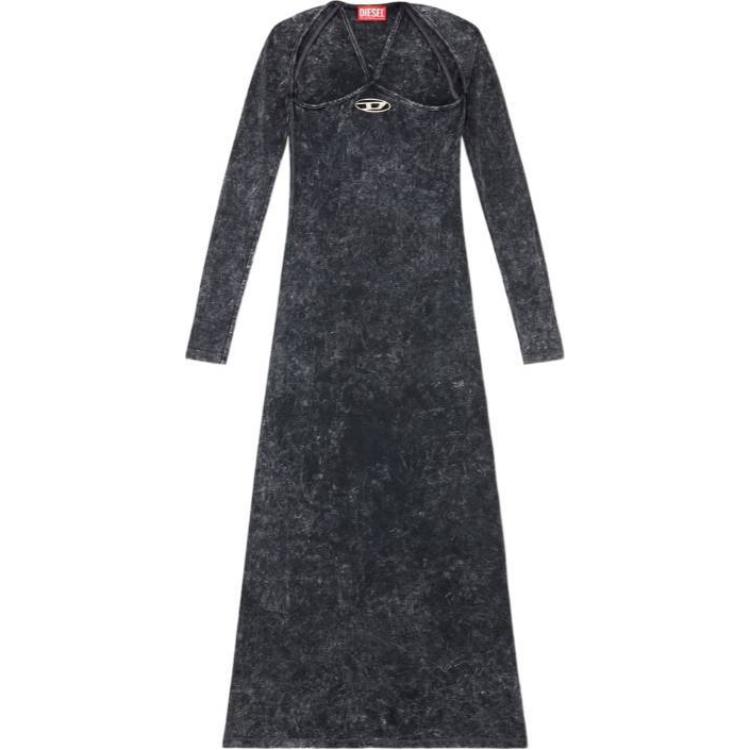 Order (W) DIESEL 黑色修身长袖中长连衣裙全印花款式 A144230KHAS-900