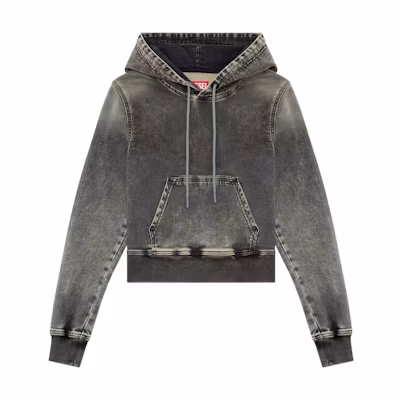 (Women) DIESEL Black Washed Denim Relaxed Hoodie - Soft & Comfortable. A12574068HT-02
