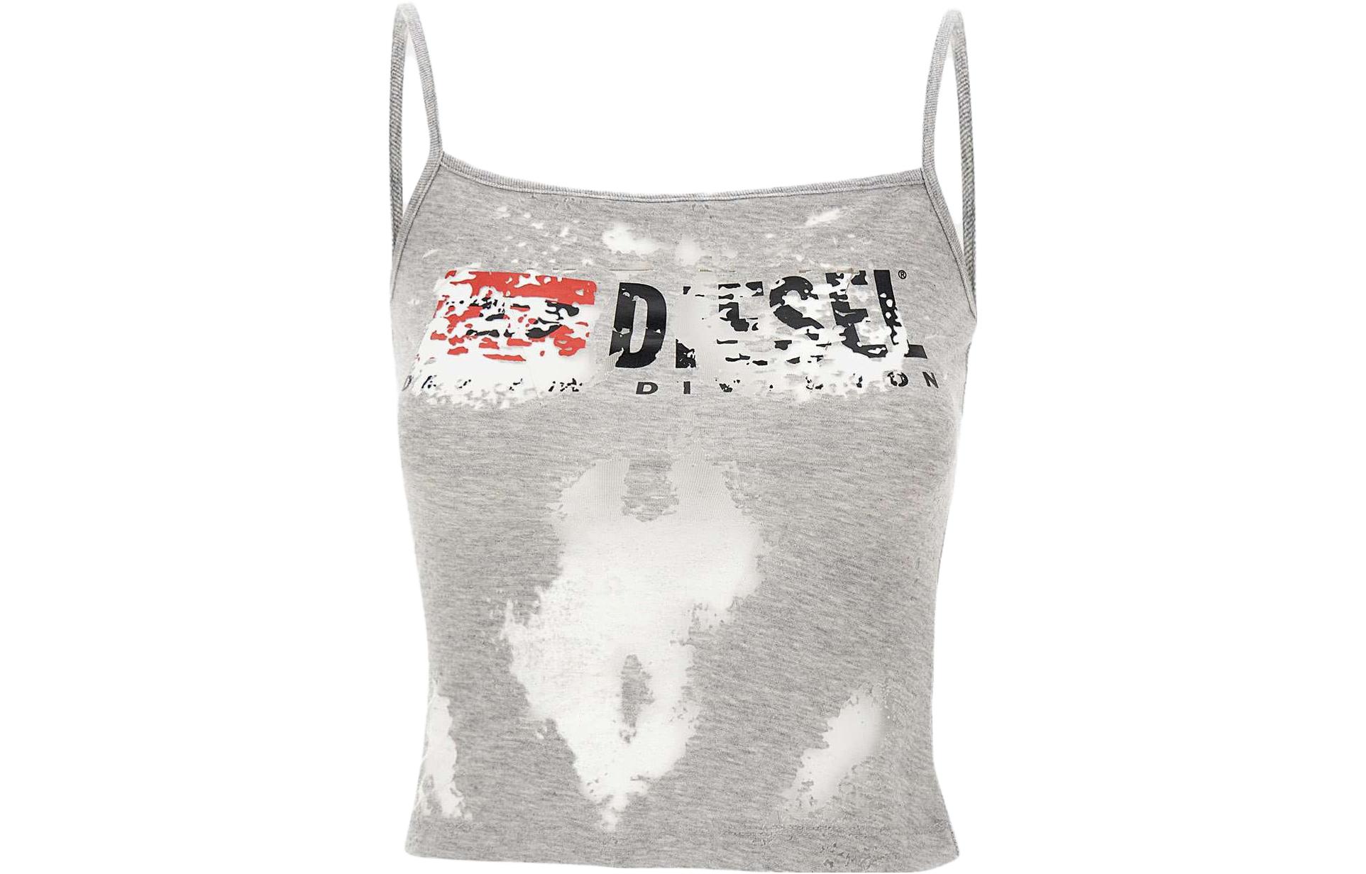 (Women) DIESEL  Grey Slim Fit Cotton Crop Tank Top with Letter Print A125850SHAY-9CBA