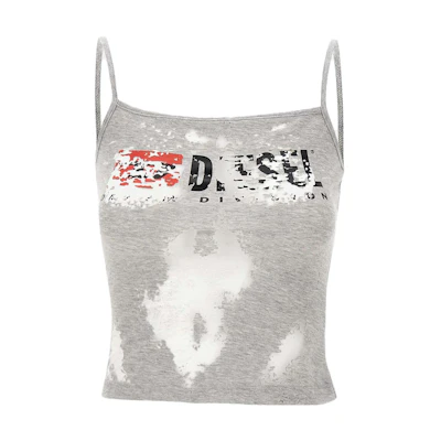 (Women) DIESEL Grey Slim Fit Cotton Crop Tank Top with Letter Print A125850SHAY-9CBA