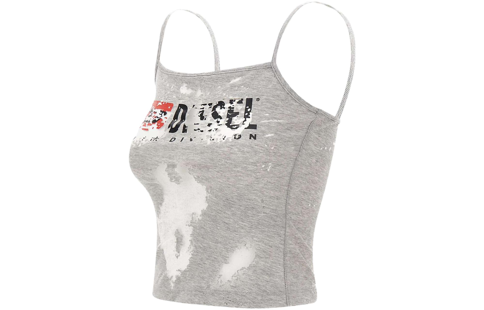 Shop (W) 디젤 그레이 슬림핏 레터 프린트 코튼 크롭 탱크탑 A125850SHAY-9CBA